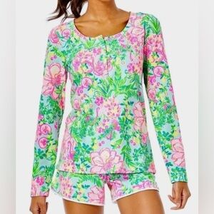 Lilly Pulitzer Pajama Top in “Seasalt Blue Fruity Flamingo”